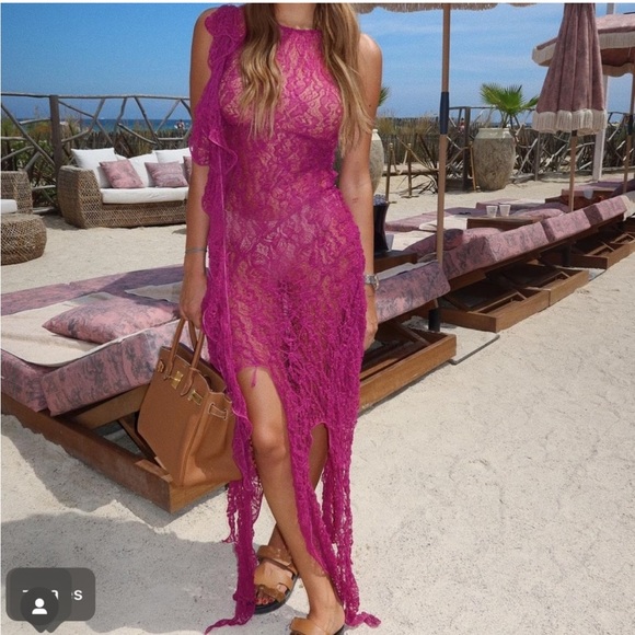 Zara fuchsia textured lace dress - Picture 3 of 13